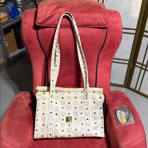 MCM Cream Tote with Logo Design